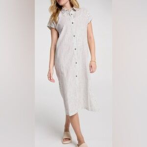 Classic Striped Midi Shirt Dress